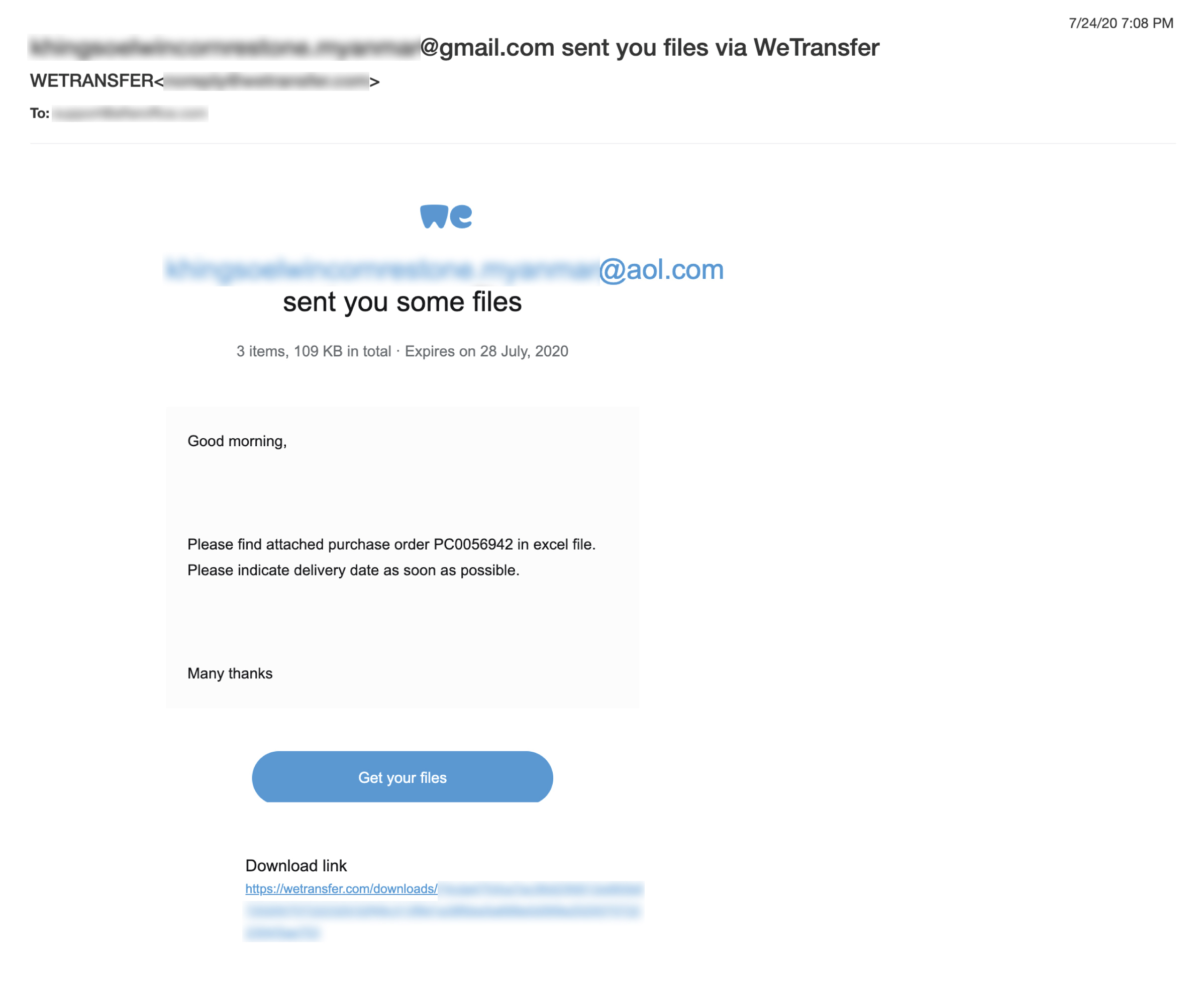 wetransfer phishing scam