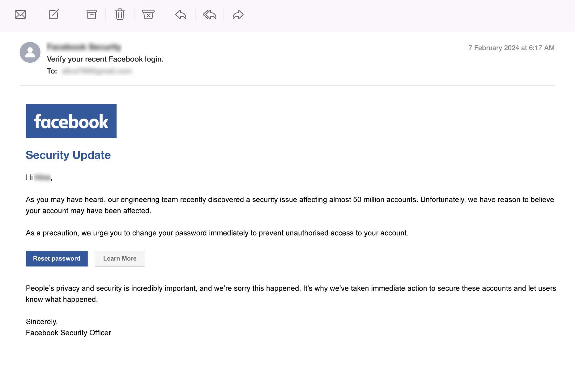 Fake Social Media Verification Email