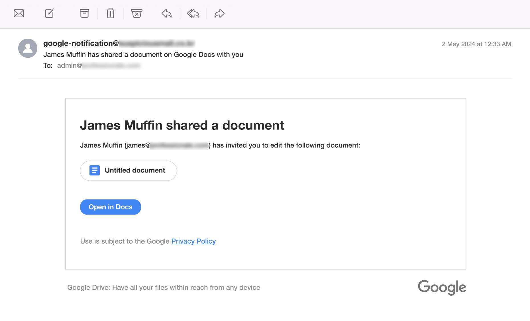 Google Docs Sharing Deception